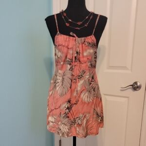Coral Floral Spaghetti-Strap Women's Top Or Mini Dress